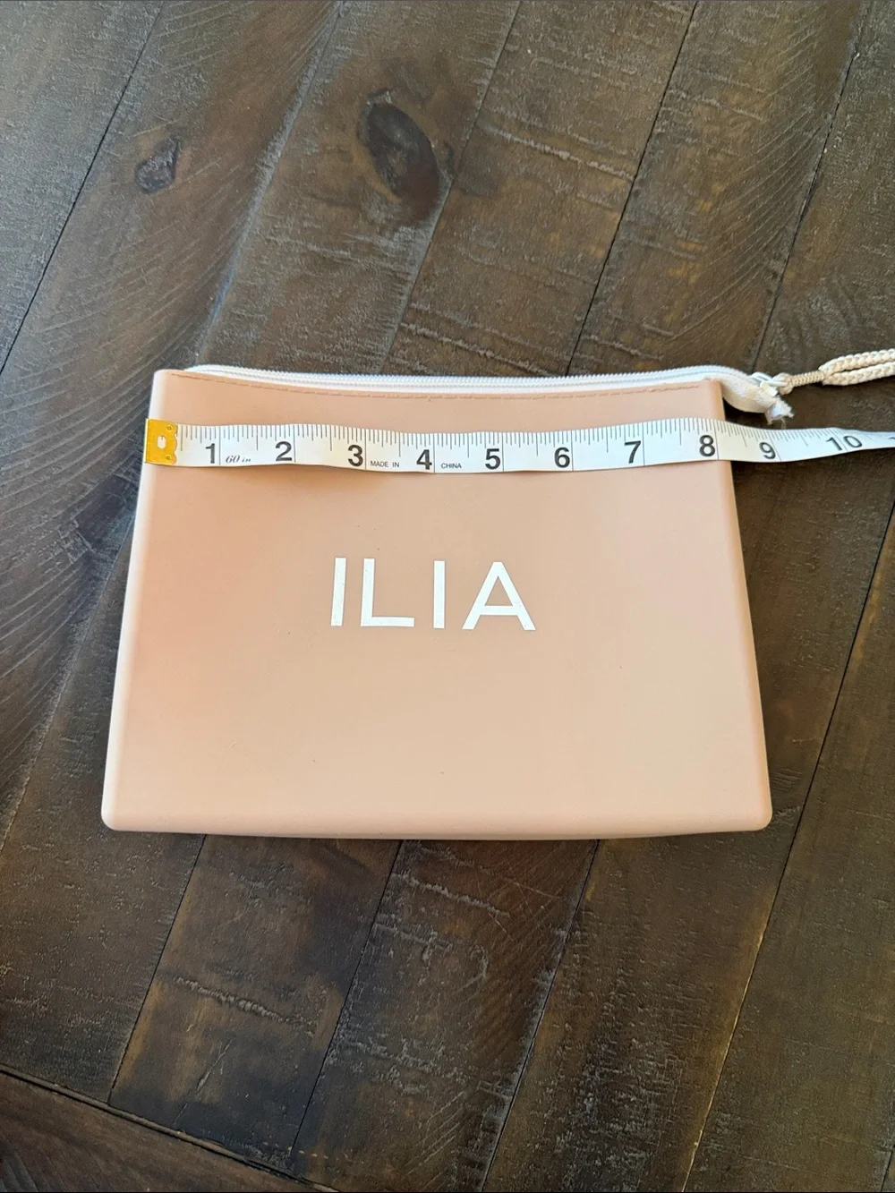 ILIA silicone Blush Beige Zip Cosmetic Pouch